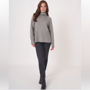 Repeat Cashmere Wide Ribbed Turtleneck Sweater in Dusty Pink Cashmere Wool S